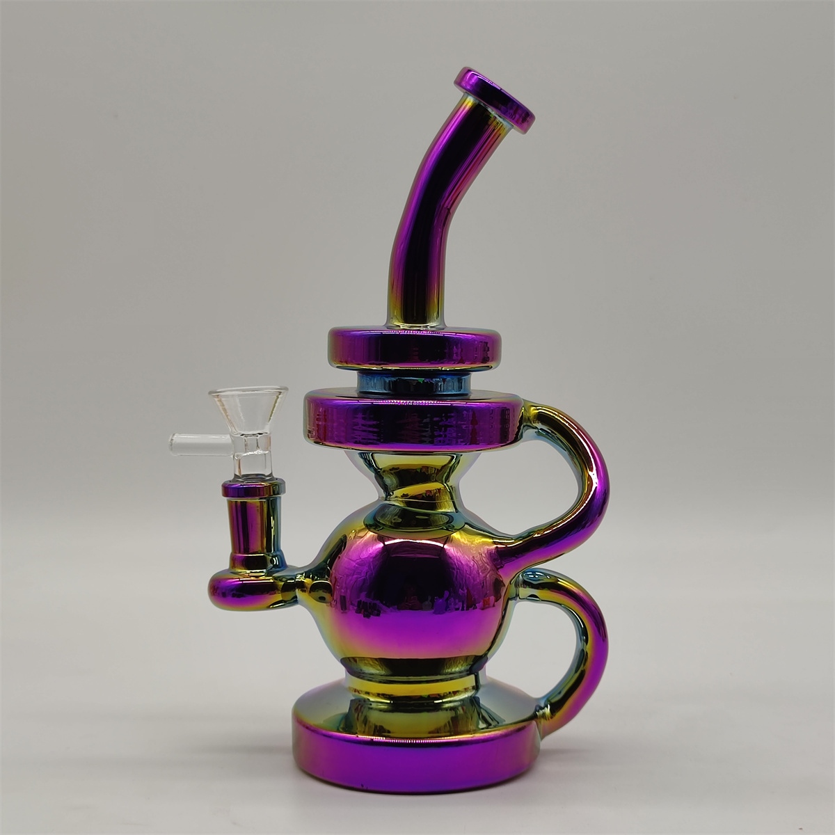 2024 Mehrfarbig getöntes lila Glas 9-Zoll-Glasbongs Wasserpfeife Bong Tabakrauchrohr 14 mm Schüssel Dab Rig Recycler Bubbler-Rohre