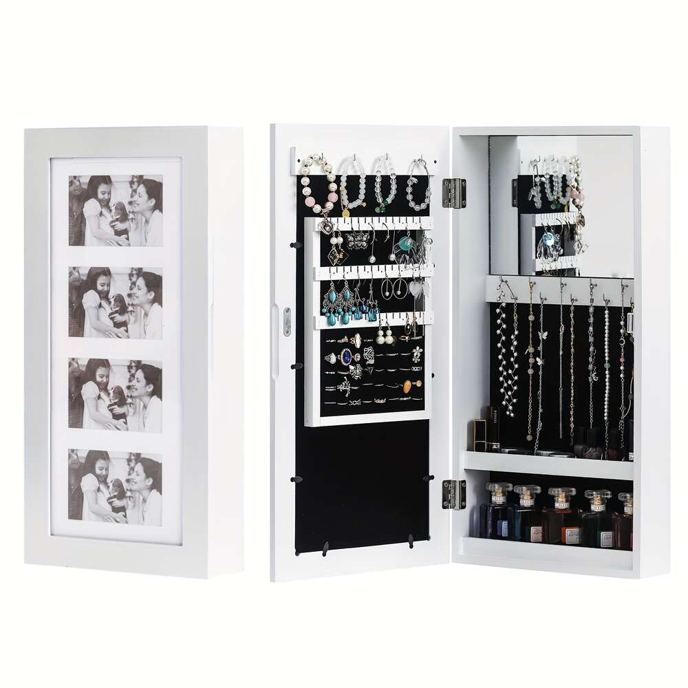Armário de parede de 1 unidade com 2 camadas de armazenamento, incluindo um espelho, armário de espelho decorativo, organização doméstica