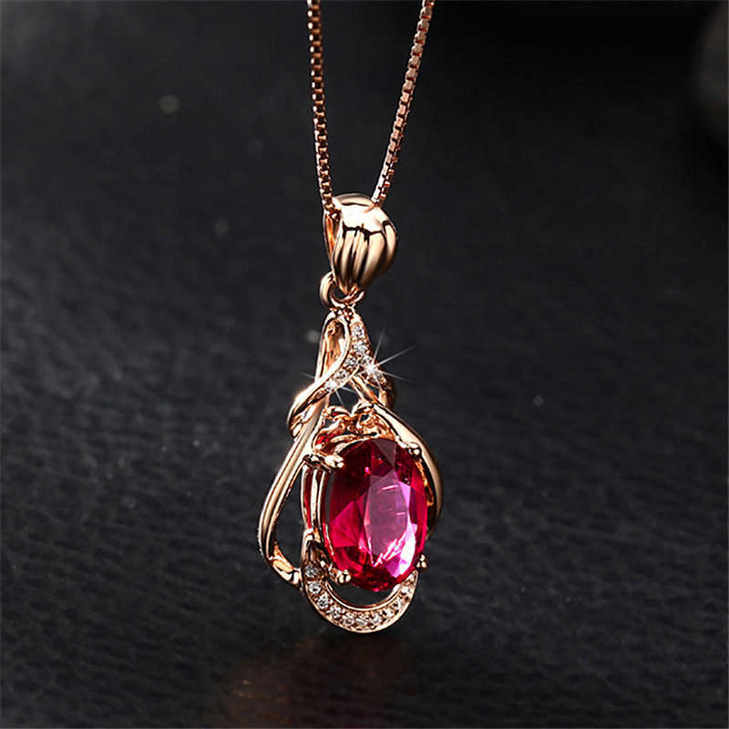 Version coréenne pigeon sang rouge Tourmaline pendentif couleur pendentif collier femmes 18K incrusté rouge goutte d'eau pendentif