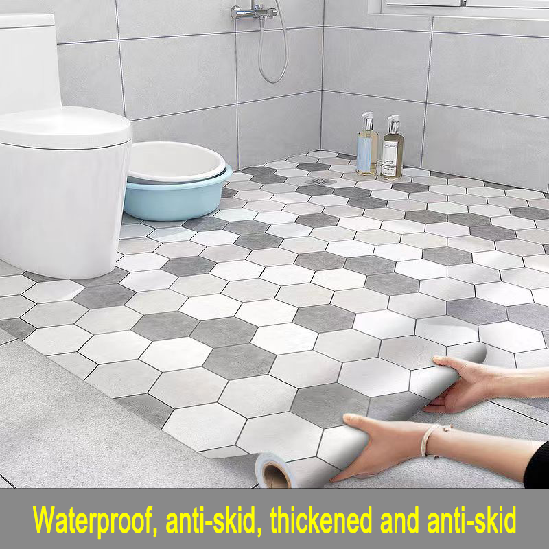 0.4mm Thick Waterproof Floor Stickers for Bathroom Ground Pvc Self Adhesive Peel and Stick Embossed Removable Floor Tile Clings