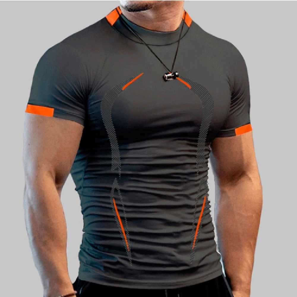 メンズTシャツジム半袖メンズTシャツ夏の通気性クイック乾燥スポーツトップフィットネスTシャツ圧縮メンズTシャツJ240330