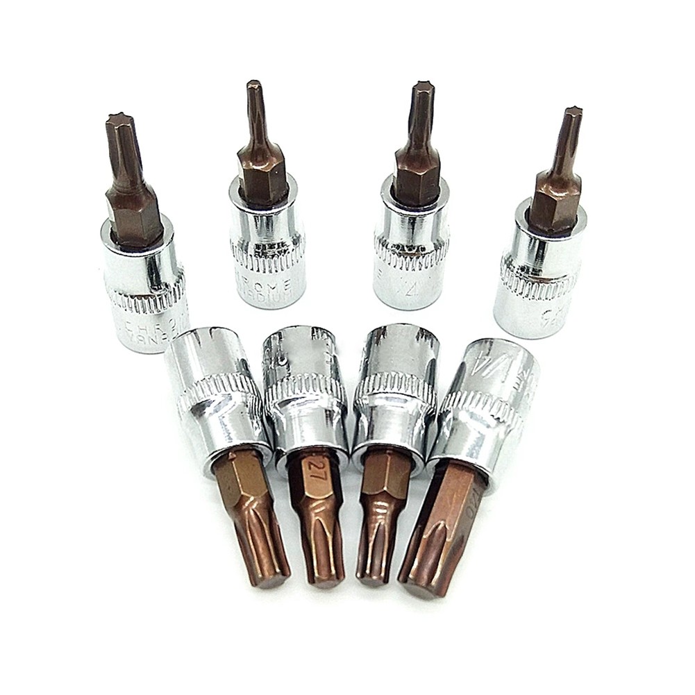 Hex Torx tornavida biti 1/4 inç Tahrik Soketi Krom Vanadyum Çelik Vidalı Ticaret El Takımları T8 T10 T15 T20 T25 T27 T30