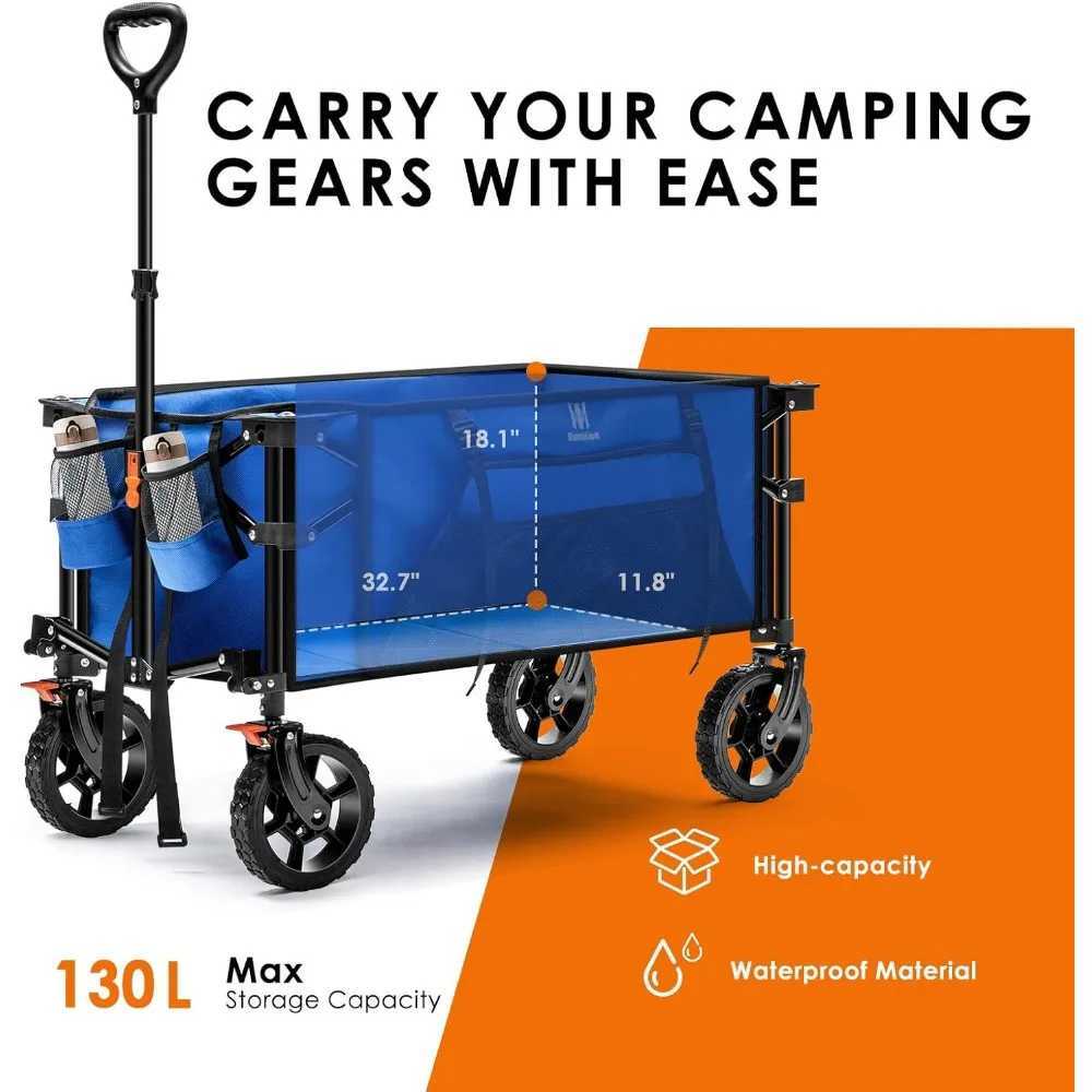 Lägermöbler tung vikbar vagn med sidficka och bromsar Handcart Collapsible Folding Wagon Camping Trolley Push Cart Dolly YQ240330