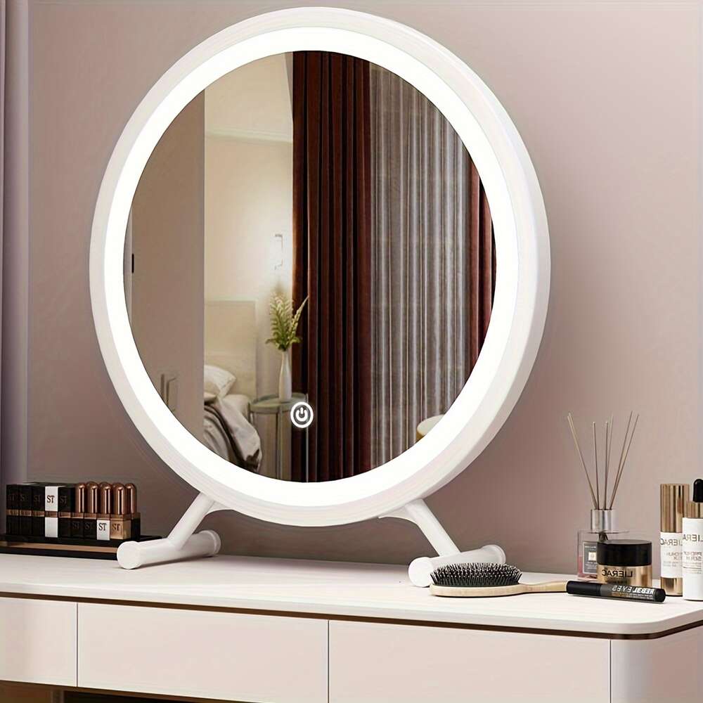 Miroir de maquillage rond à LED avec lumière, miroir de vanité, décoration de bureau, décoration de maison, 1 pièce