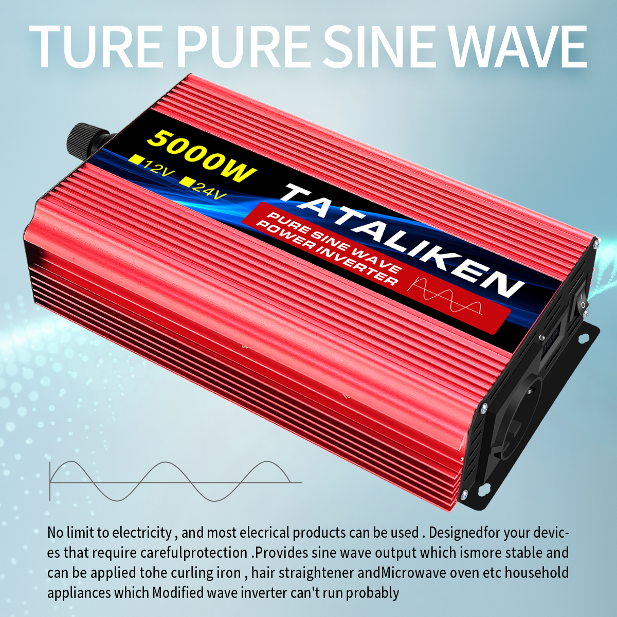 Pure Sine Wave Inverter EU Socket Auto Accessories DC 12V/24V tot AC 220V Spanning Transfer Converter laadadapter LED -display