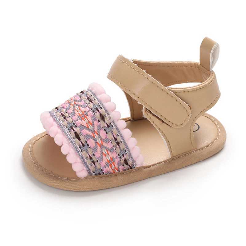 Sandals Summer Baby Girl Cute Flower Print Embroidered Sandal Soft Soled Comfortable Flat Shoes 0-18 Months Baby Walking Shoes 240329