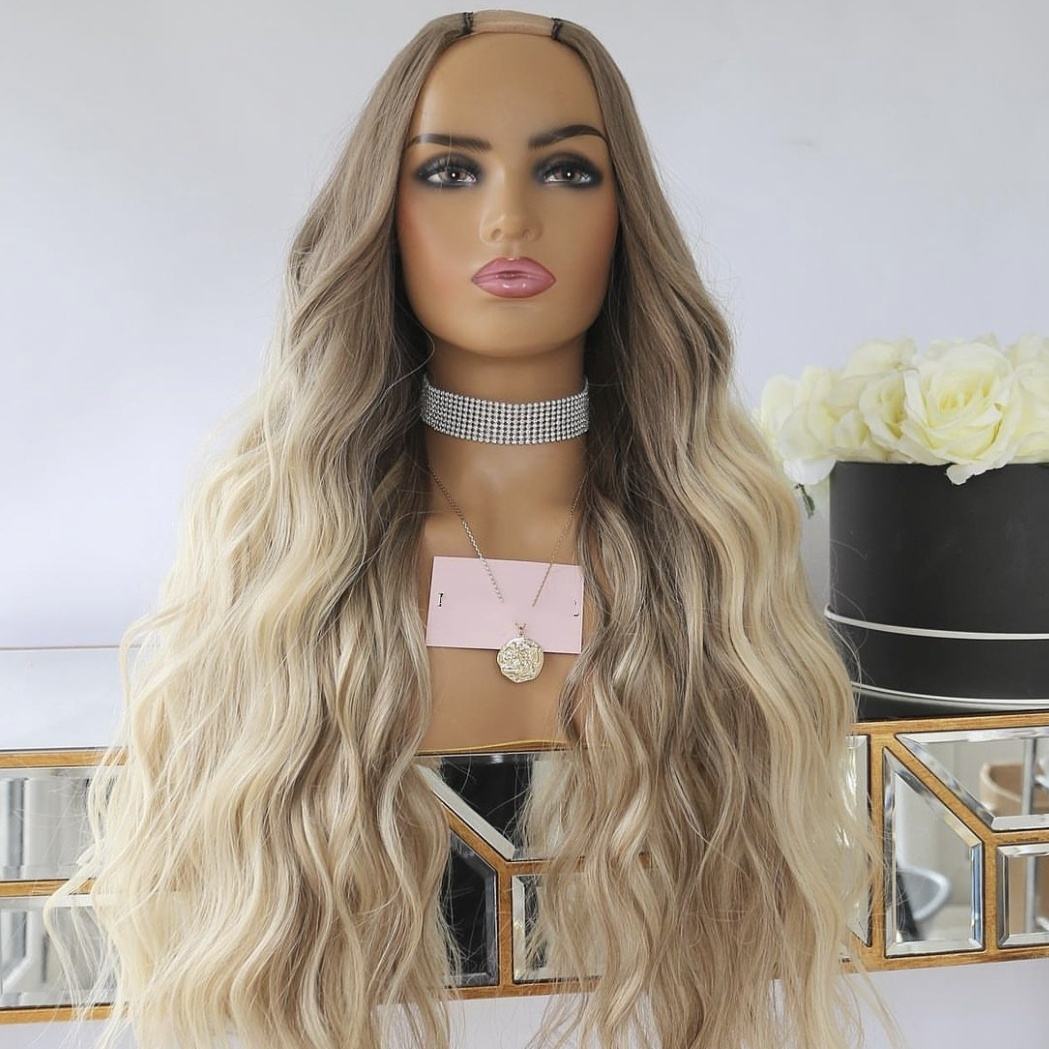 Volledig haar Ombre Ash Bruine Kleur Wave Upart Machine Pruik Haarverlenging Virgin Remy Human Hair Piece geen kanten clip in u onderdeelpruiken