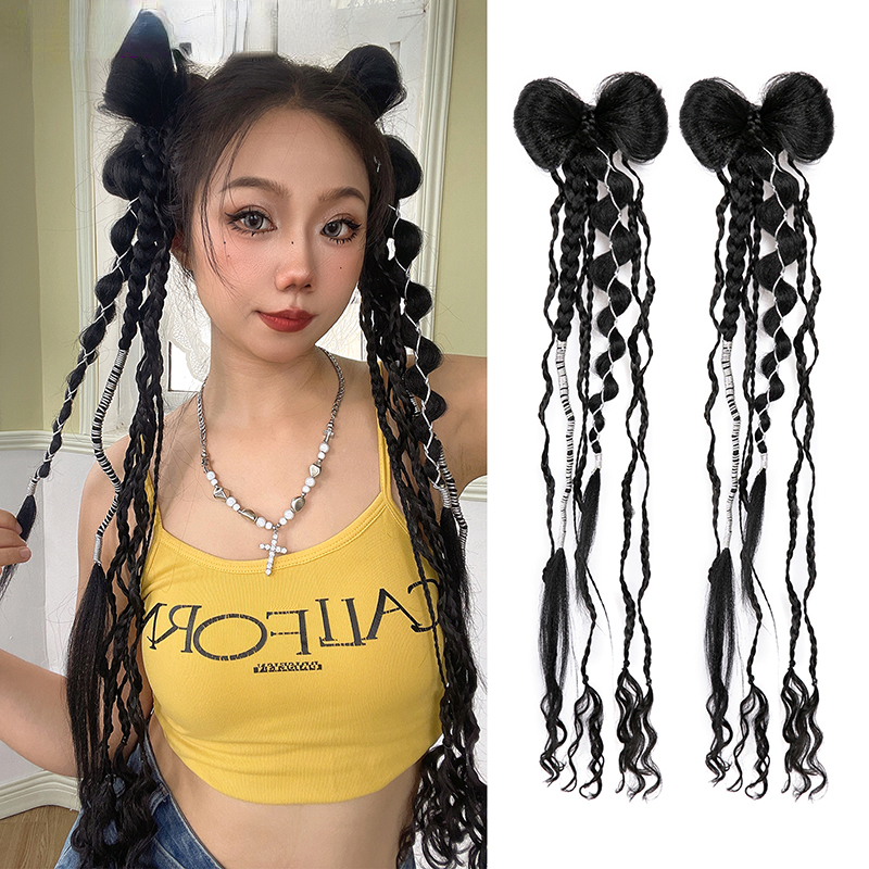 Long Synthetic Hair Chignon Tail With Rubber Ponytail Black Hairpiece Pony Braid Hair Ponytail Extensions Black Color For Women