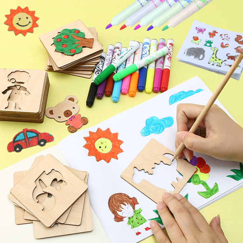 Детский деревянный шаблон рисования DIY Montessori Toys Diy Детские граффити живопись