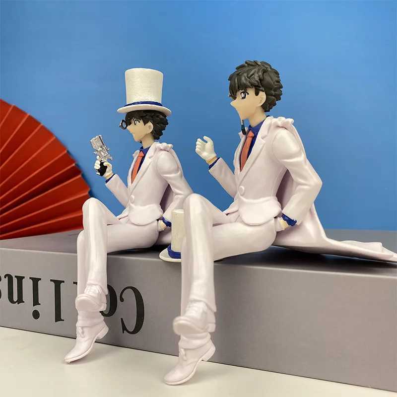 Anime Manga 2 unidades / conjunto Anime Detetive Conan Kaitou Kiddo Kid The Phantom Thief Terno Branco Chapéu Figuras de Ação PVC Modelo Decoração Brinquedos Presentes 24329