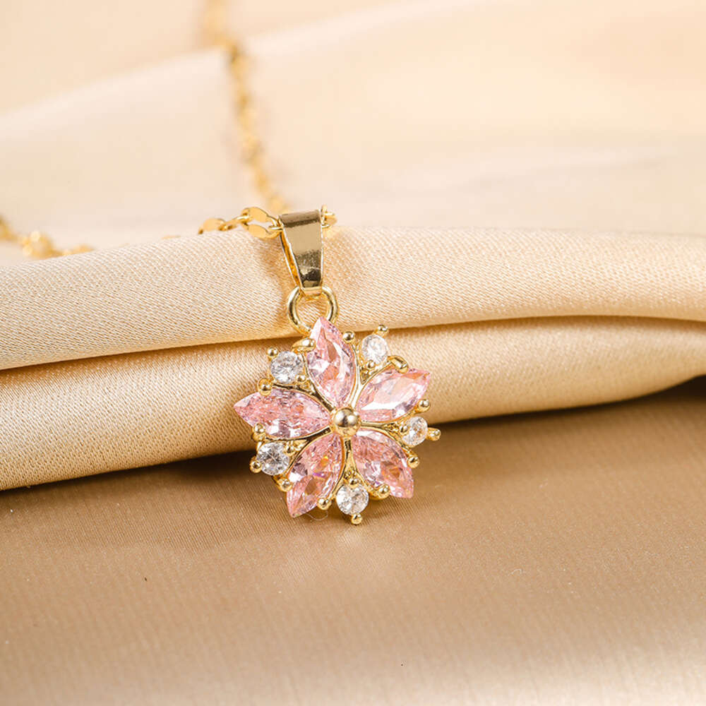 Novo bonito romântico rosa sakura pingente colares de aço inoxidável para mulheres coreano moda feminina sexy clavícula corrente jóias presente