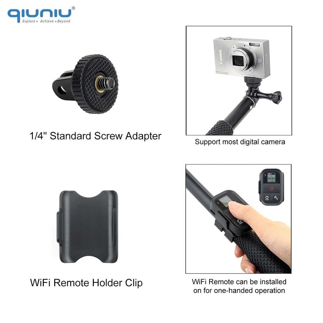 Selfie Monopés QIUNIU Monopé Extensível Selfie Stick Pólo Portátil Tripé Adaptador de Montagem para Hero Go Pro Akaso Insta360 DJI Osmo Câmeras 24329