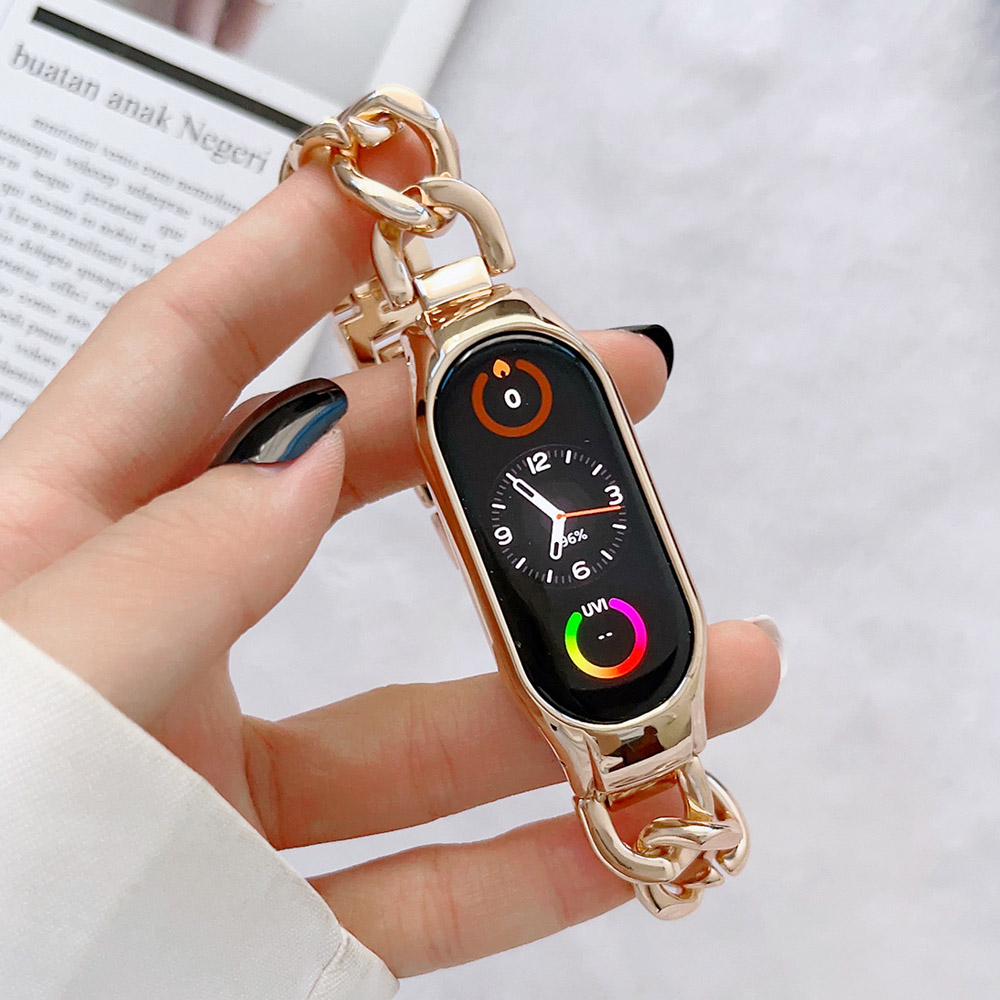 Rose Gold Watchband for Mi Band 7 Bands Accessories Bracelet for Xiaomi Miband 6 5 4 3 Strap Replacement Metal Alloy Men Women