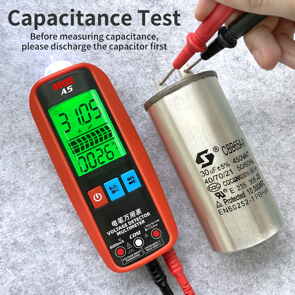 BSIDE A5/A1 Digitale multimeter spanningsstroomweerstand frequentie capaciteitsdiode temperatuurcapaciteitsmeting tester Temperatuurcapaciteit