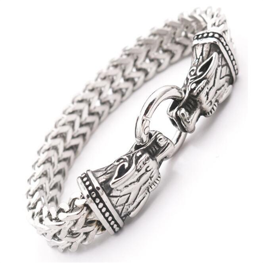 Bracelet à breloques loup Viking rétro européen et américain pour hommes, boucle en maille en acier inoxydable, punk, bijoux de cyclisme AB52