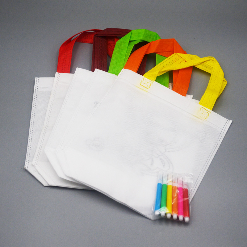 DIY Eco-friendly Graffiti Bag with Markers Children Handmade Painting Non-woven Bag Kids Art Craft Color Filling Drawing Toy DDJ