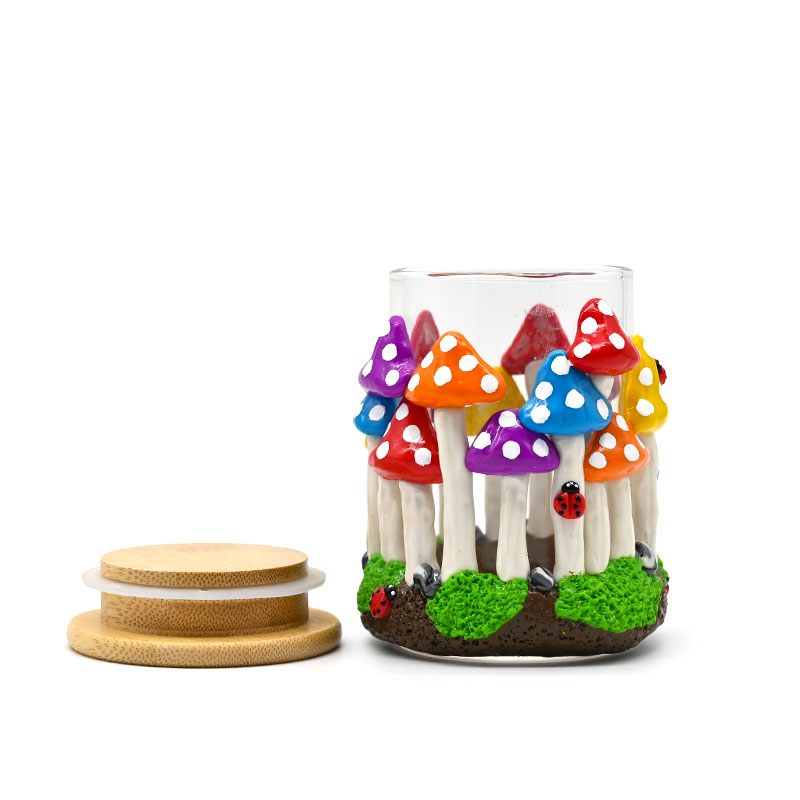 4.5in,Handmade Kneading Polymer Clay Tobacco Canister With Cartoon Mushroom,Borosilicate Glass Smoking Ashtray With Bamboo Cover,Glass Vase,Home Decorations