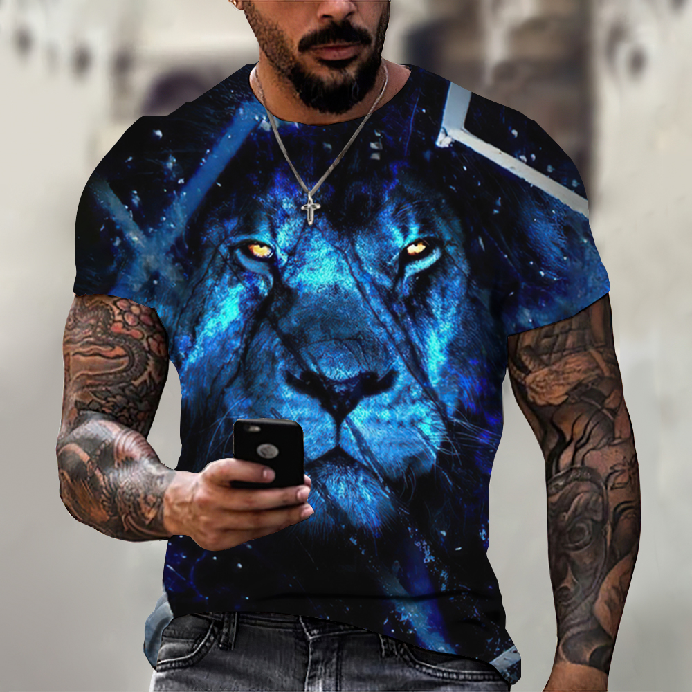 Tiger Fighting Animal Beast Fierce Lion/Leopard Print 3D T-Shirt Men's Short Sleeve Tops Overdimensionerade Tees Shirt Men Designkläder