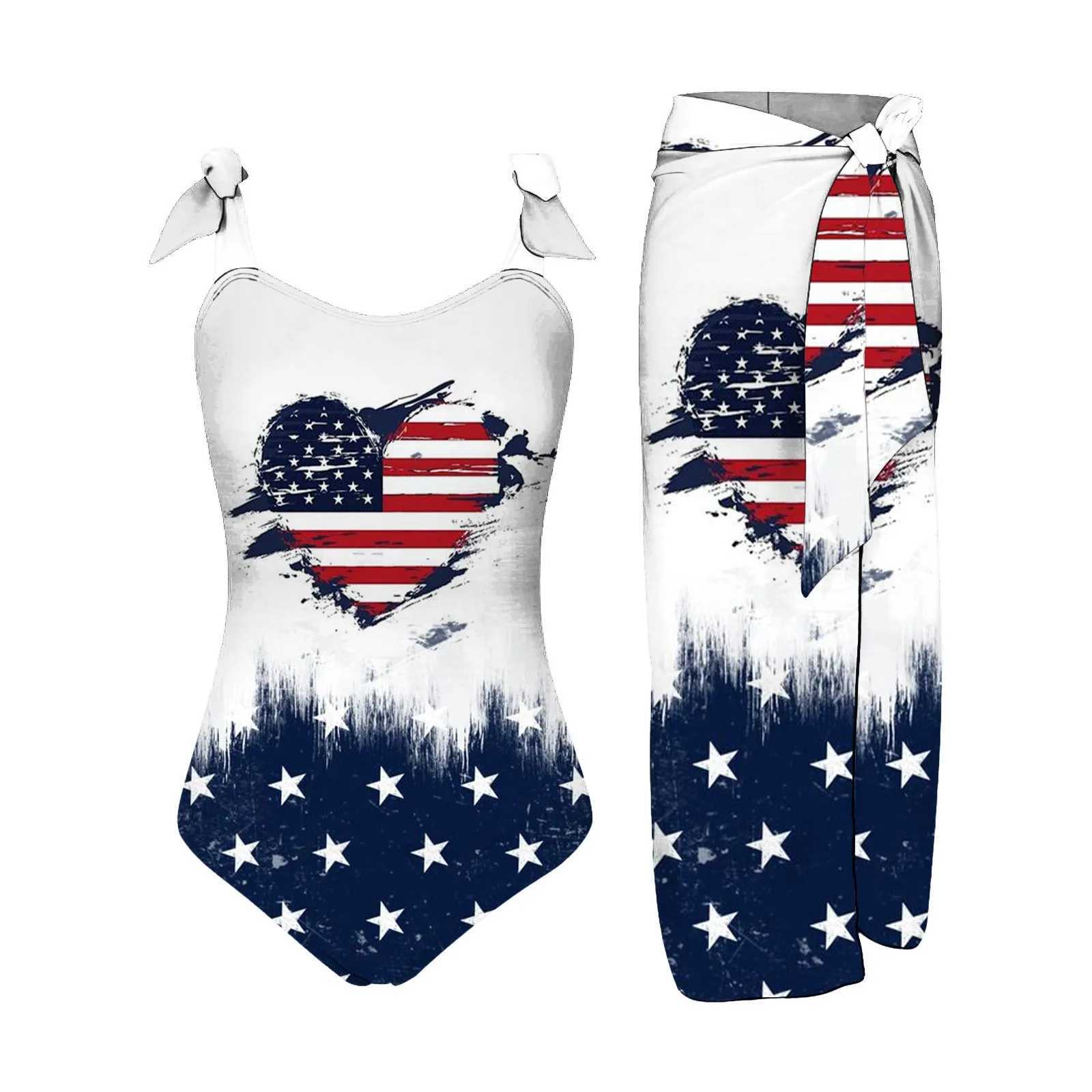 Maillots de bain pour femmes USA Independence Day Womens Cover Up Set Patriotic Print Maillot de bain traje de bao para mujeres maillots de bain pour femmes 2024 yq240330