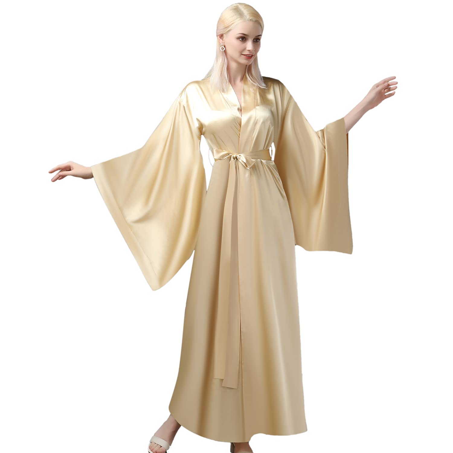 Grace Elastic Silk Like Satin Bath Robe For Women Golden Side Split Strap Högkvalitativ nattklänning klänning plus storlek Samma som bilden