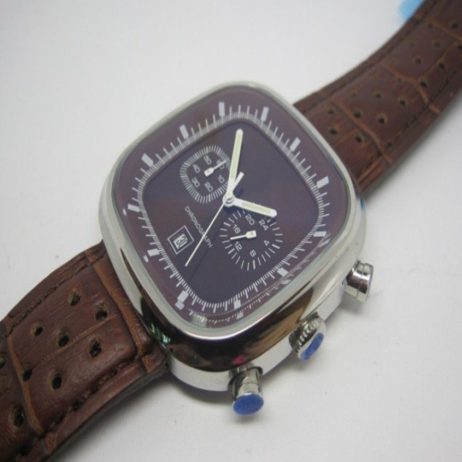Ikwatches--Montre classique chronographe Quartz chronomètre cadran bleu ceinture en caoutchouc noir montres pour hommes sport carré Gent montre homme 252Q