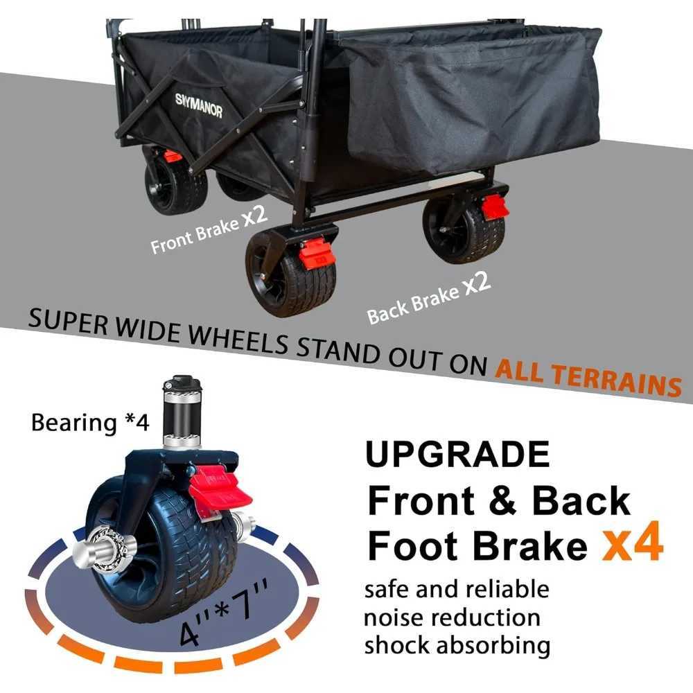 Camp Furniture Collapsible Wagon Folding Garden Cart with Removable Canopy Utility Wagon Cart with All-Terrain Wheels Brake Beach Cart YQ240330