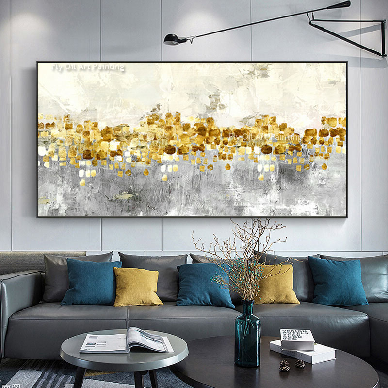 Goudblad Abstract olieverfschilderijen op canvas handgeschilderde kunstbloemen boom schilderen groot frameloze canvas schilderen muur decor voor woonkamer slaapkamer decor