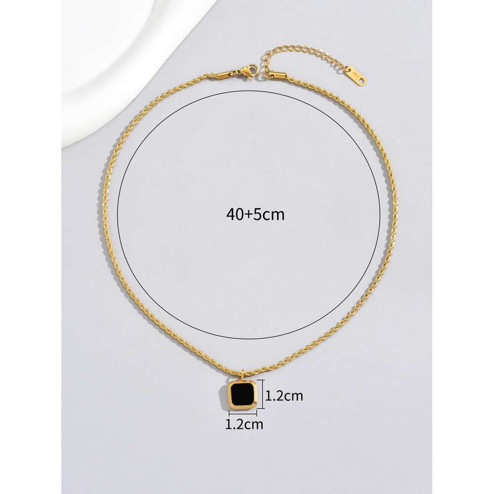 GD fina smycken minimalistisk design svart agat sten fyrkantig hänge guld pläterade rostfria halsband för kvinnor