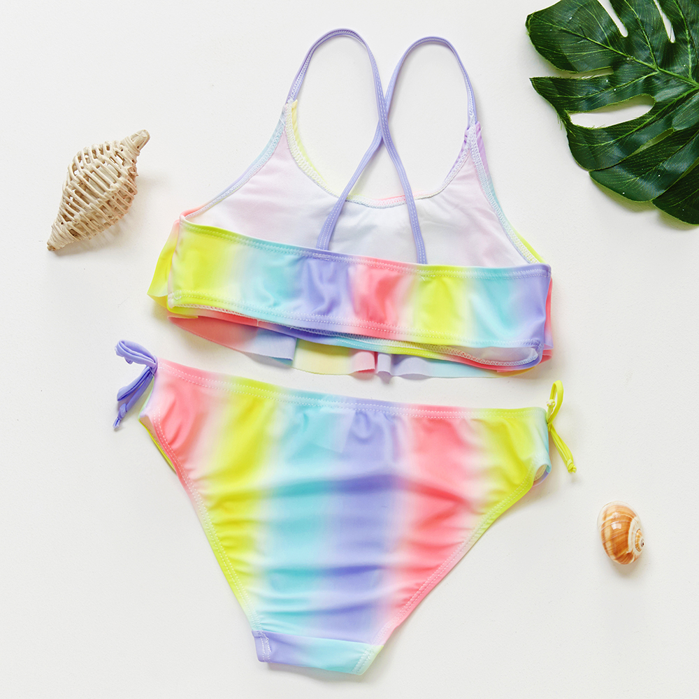 5-14y Kids Bikini Set Two Pieces Girls Swimwear Rainbow Girls Swimming Outfit Children Swimwear Bathing Suit Beach Wear-ST9068