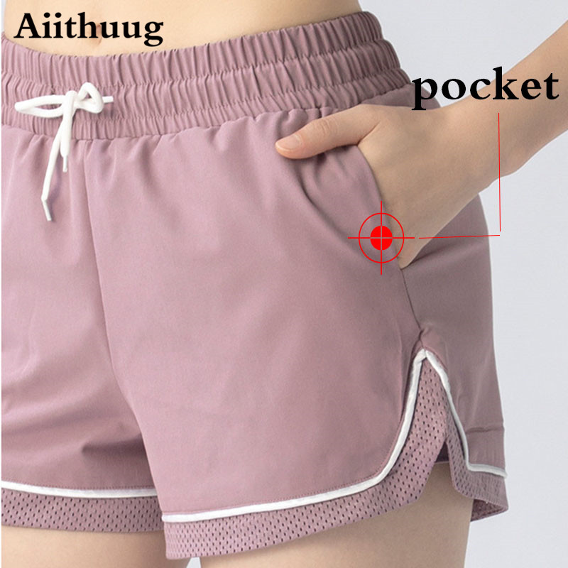 Aiithuug Womens Workout Shorts 2 In 1 Drawstring Running Shorts with Pockets Yoga Pants Quick Dry Women Shorts Gym Short Active