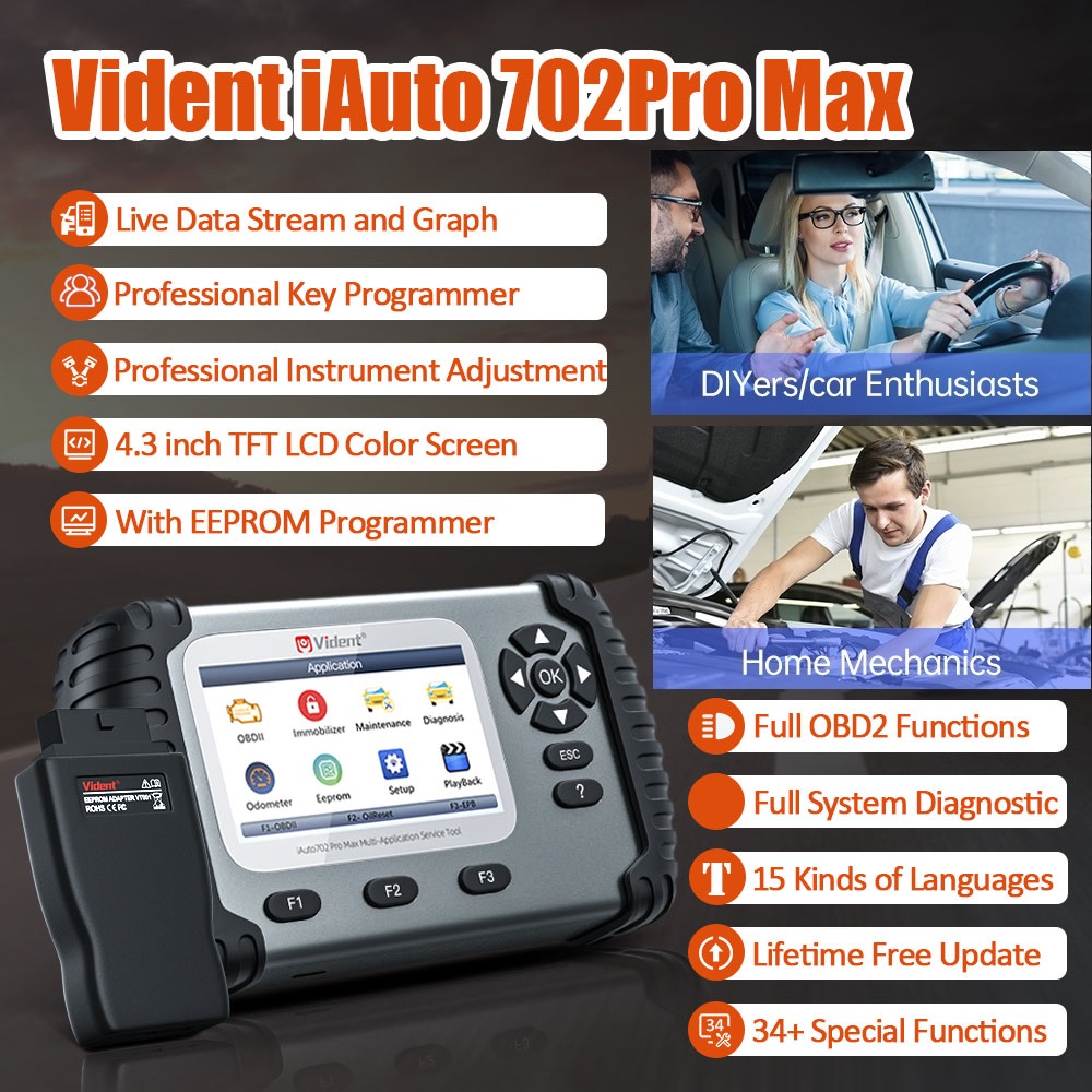 VIDIDENTER IAUTO702PRO MAX OBD2 Canner Professionelles Schlüsselprogramm für das Diagnosewerkzeug für Systeme Active Test Kodierung