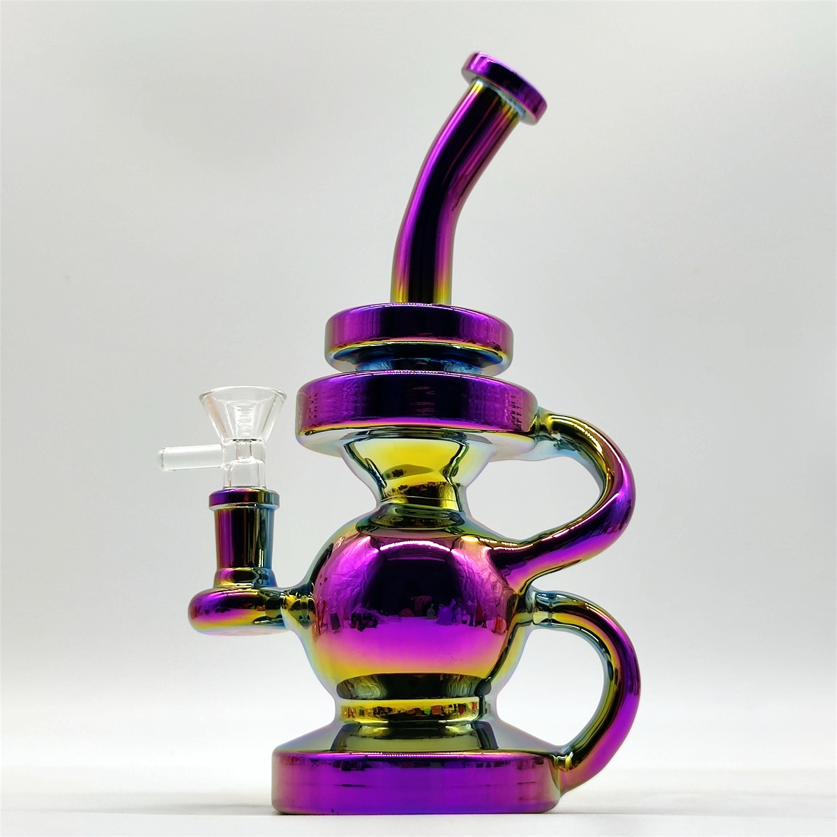 2024 Mehrfarbig getöntes lila Glas 9-Zoll-Glasbongs Wasserpfeife Bong Tabakrauchrohr 14 mm Schüssel Dab Rig Recycler Bubbler-Rohre