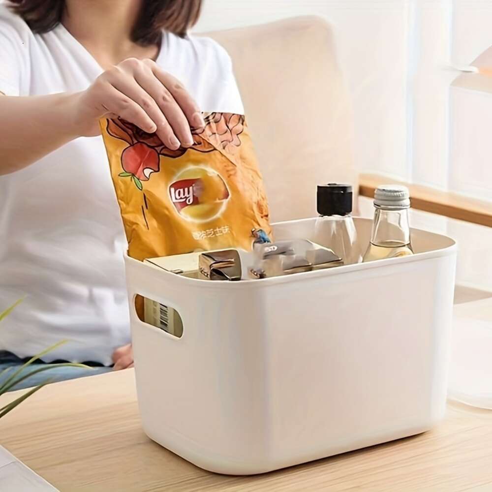 Desktop Bin with Lid, Sundries Snacks Cosmetics Clothing Toy Organizer Box, Home Organization and Storage Supplies for Kitchen Bathroom Bedroom Living Room