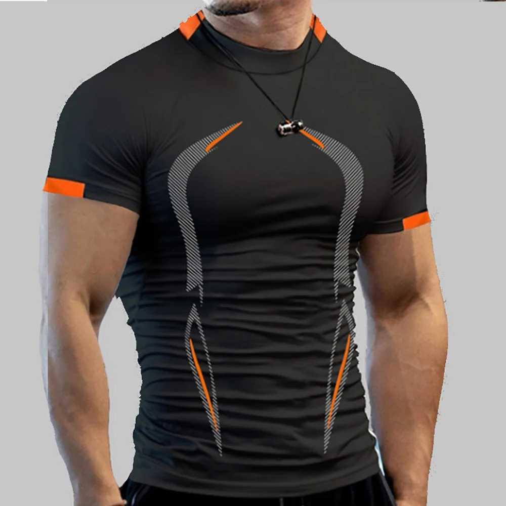 メンズTシャツジム半袖メンズTシャツ夏の通気性クイック乾燥スポーツトップフィットネスTシャツ圧縮メンズTシャツJ240330