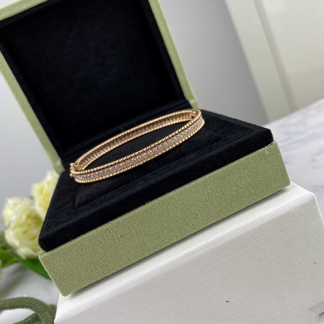 Brand Fashion Van One Row Diamond Bracelet 925 Sterling verzilverd 18K goud met kralen rand enkel handstuk voor vrouwen