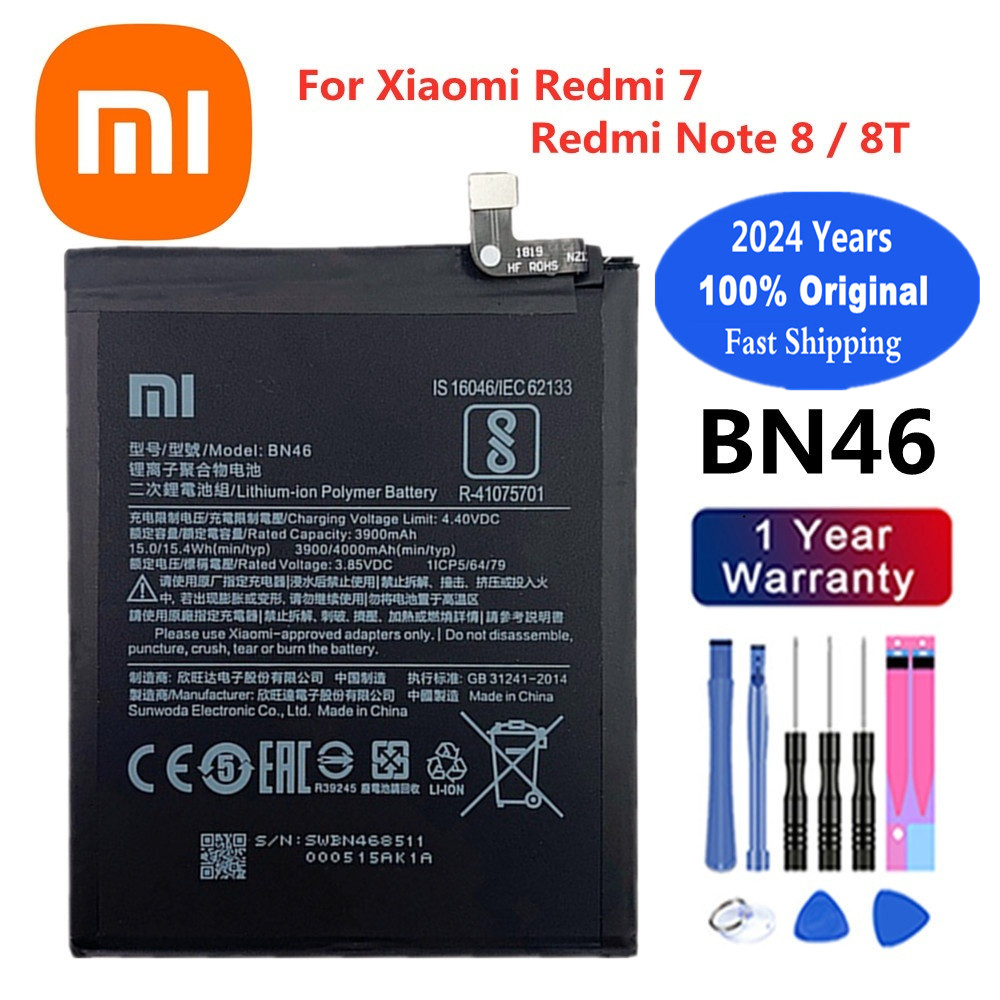 2024 ans 4000mAh BN46 Xiao Mi 100% Batterie d'origine pour Xiaomi Redmi Note 8 8t Redmi 7 Batteries de remplacement de haute qualité + outil