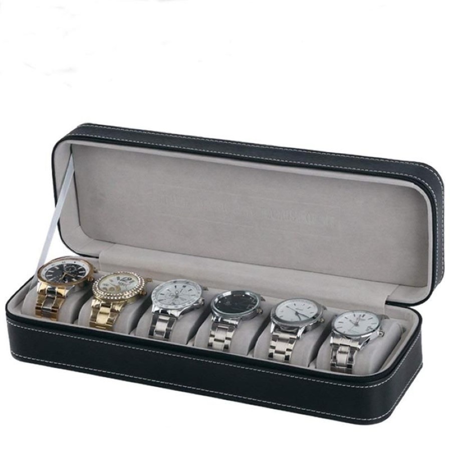 6 10 12 Slot Watch Box Portable Travel Dragkedja Case Collector Lagringsmycken Lagring BoxBlack281N