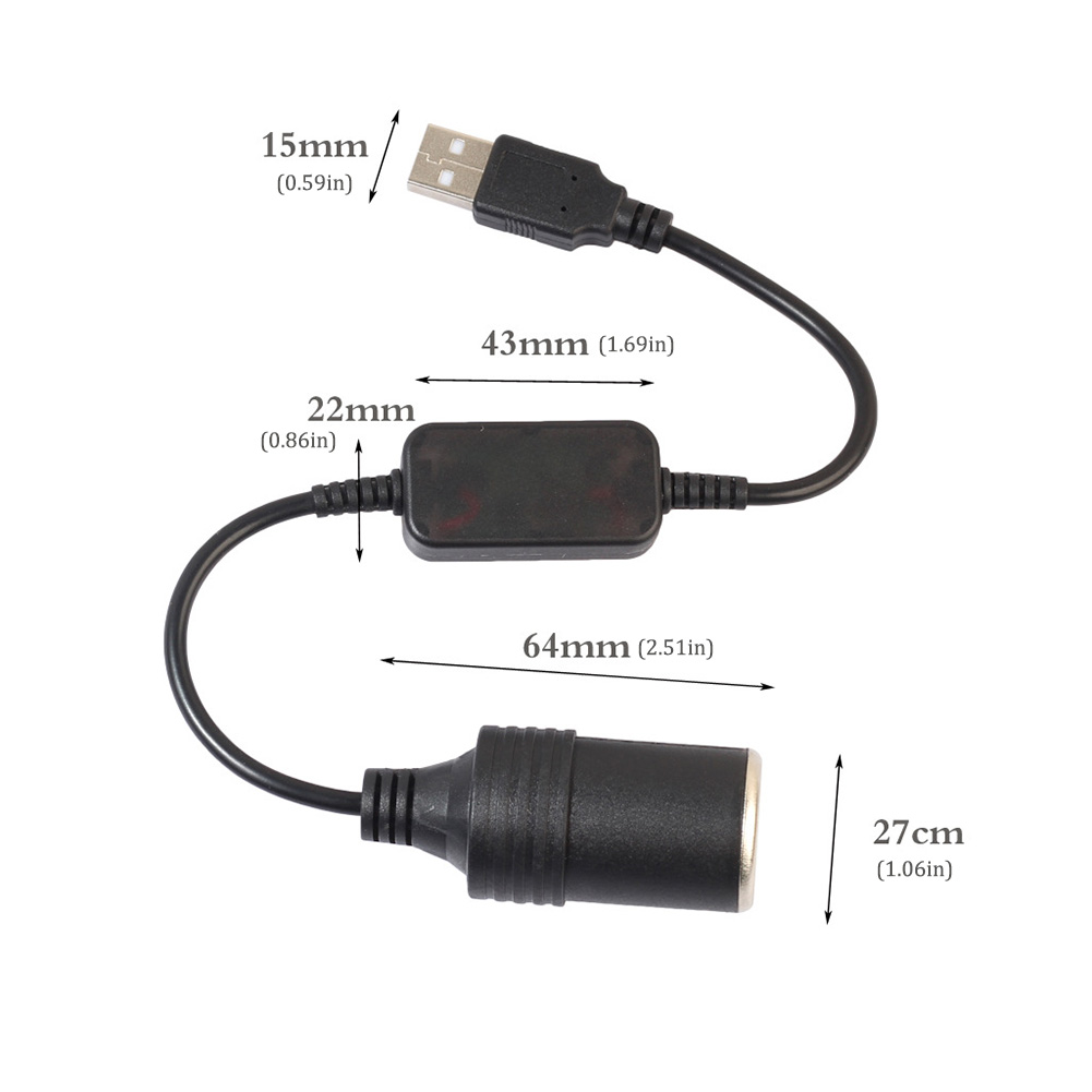 Car 5V à 12V Convertisseur d'alimentation intensifie les mâles USB à la cigarette Adaptateur féminin Câble d'alimentation pour les accessoires automobiles de came de tableau de bord