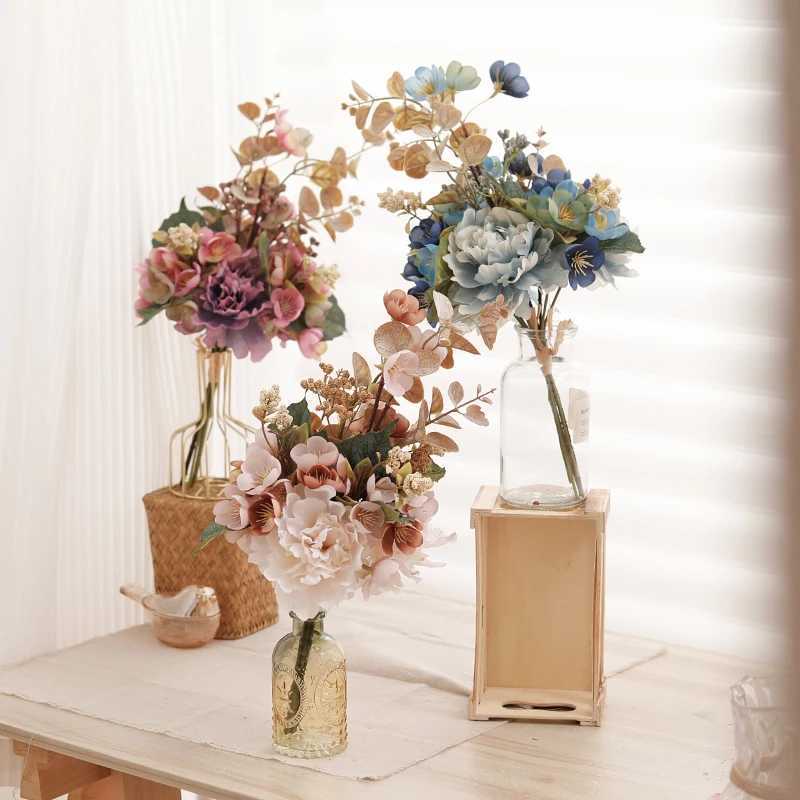 Couronnes de fleurs décoratives en soie, fleurs artificielles, grande pivoine blanche, bouquet d'automne pour mariage, maison, centre de table, décoration champagne, grand faux floral L2403