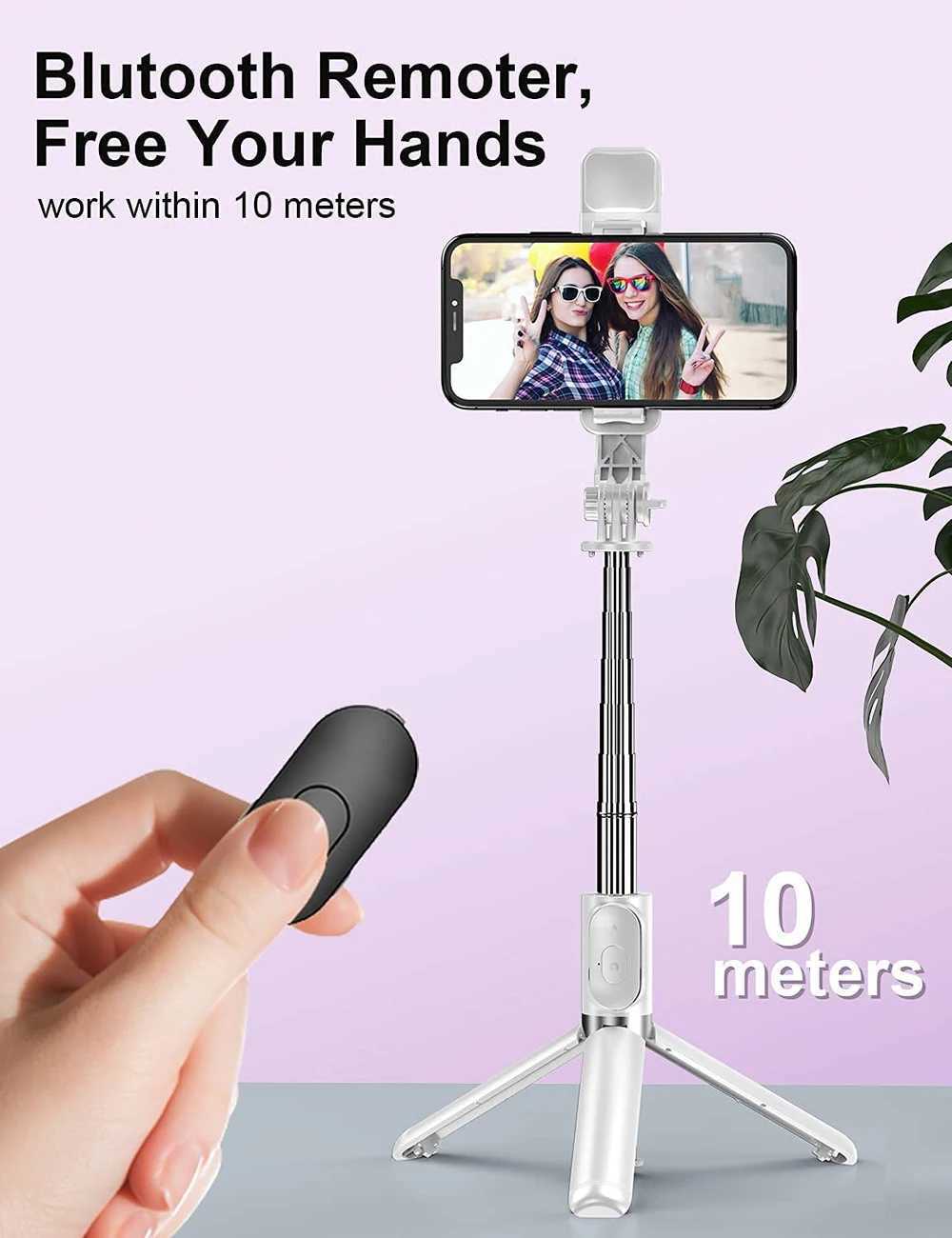 Selfie Monopods Trépied portable pliable sans fil Bluetooth avec obturateur de lumière de remplissage et télécommande pour smartphone Android iPhone 24329