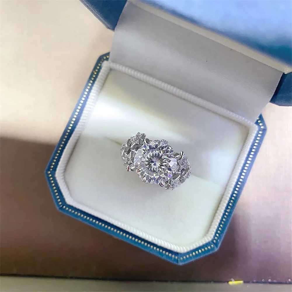 Pierścionki ślubne luksus 5ct sto twarzy pierścionek zaręczynowy moissanite z GRA 925 srebrny okrągły genialny diamentowy obrączka dla kobiet 24329