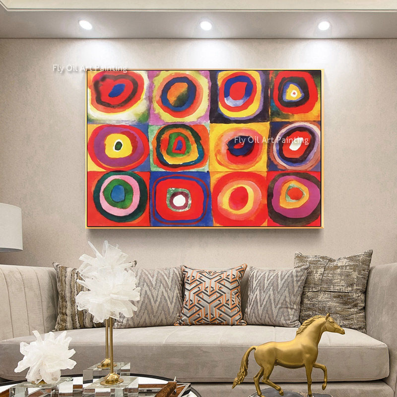 Famous Painting Home Decor Art Hand Painted Canvas Wall Art Modern Wall Hanging Painting Print Artwork Home Decor Red Concentric Circles Oil Painting