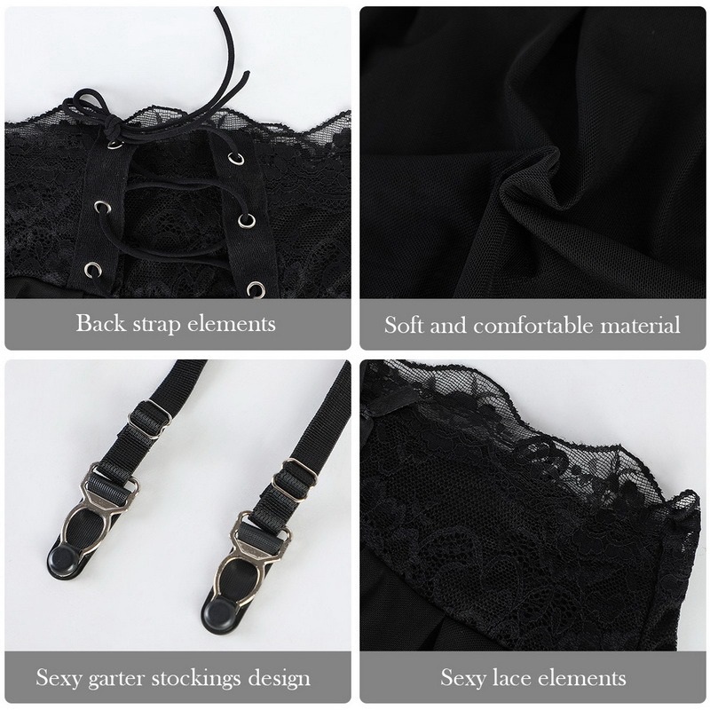 Sexy Lingerie Femmes Maid Costume Garter Black Femmes Stockage Sous-sort