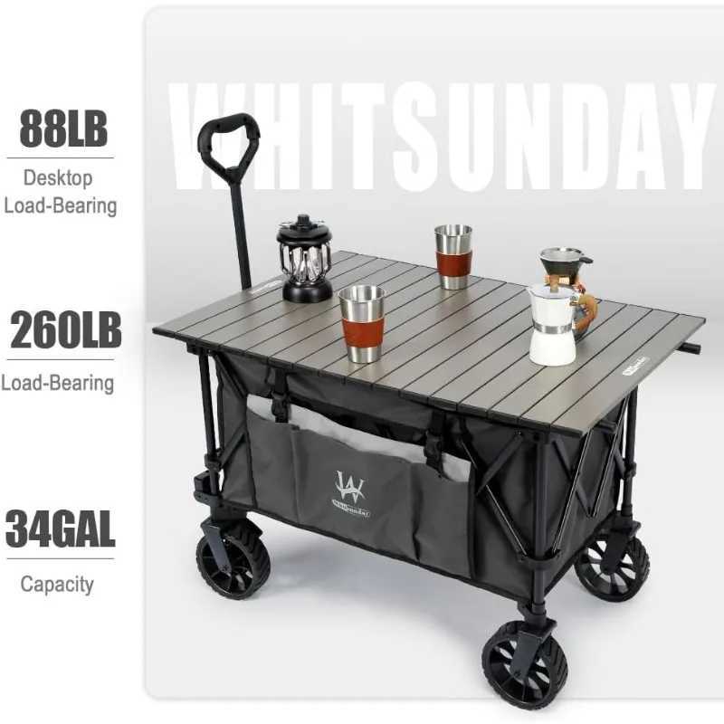 Camp Furniture Whitsunday Folding Collapsible Utility Camping Park Wagon Cart with Aluminium Table Plate Gray YQ240330