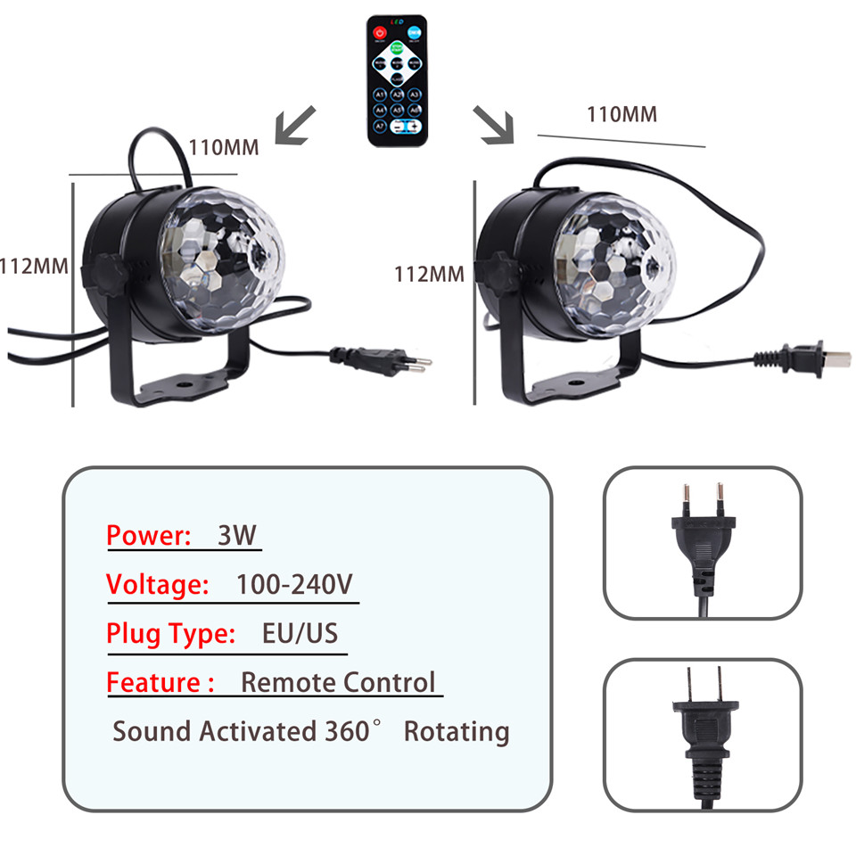 Geactiveerd roterende discobal DJ 3W 3 RGB Stage LED -licht voor kerst trouwgeluid Party Nieuwe gekleurde KTV Bar Flash Laser