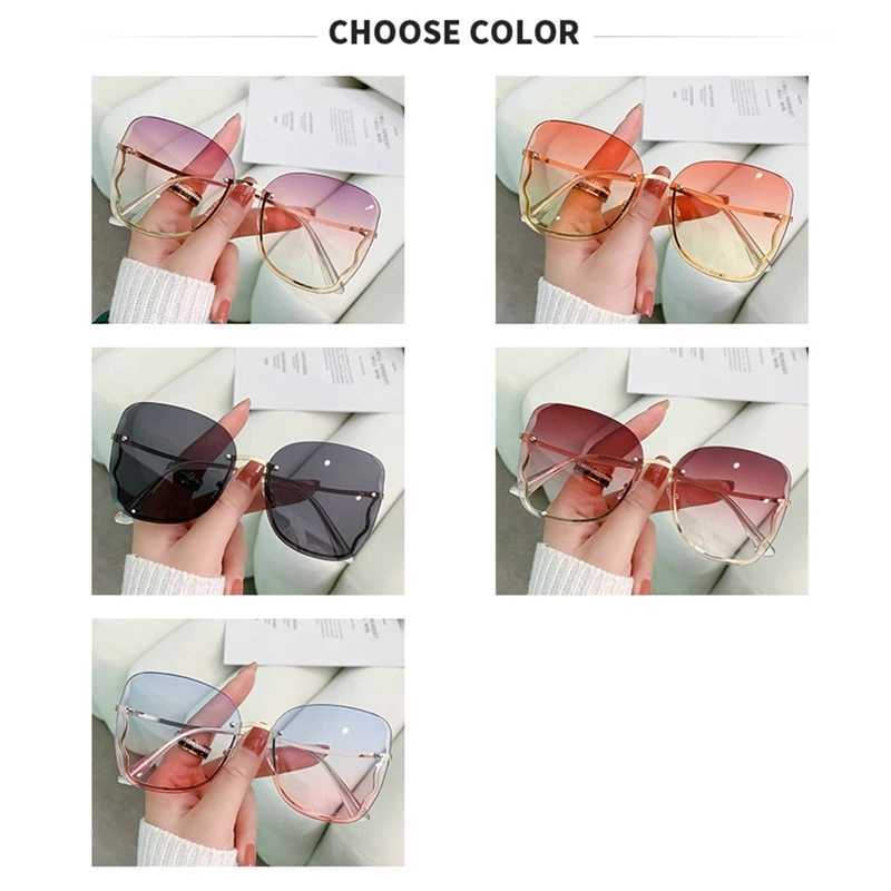 Sunglasses 2023 Luxury Brand Design Borderless Womens Sunglasses Sexy Sunglasses Gradient Shadow Girls Sports Sunglasses J240330