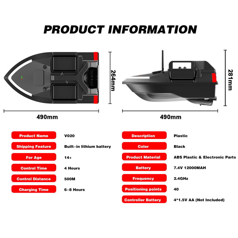 GPS Fishing Bait Boat 500 m RC Köderboot Dual Motor Fish Finder 2 kg Ladung Stütze Automatische Kreuzfahrt/Return/Route Korrektur