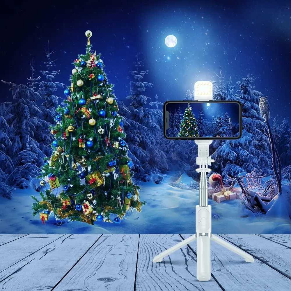 Selfie Monopods Trépied portable pliable sans fil Bluetooth avec obturateur de lumière de remplissage et télécommande pour smartphone Android iPhone 24329