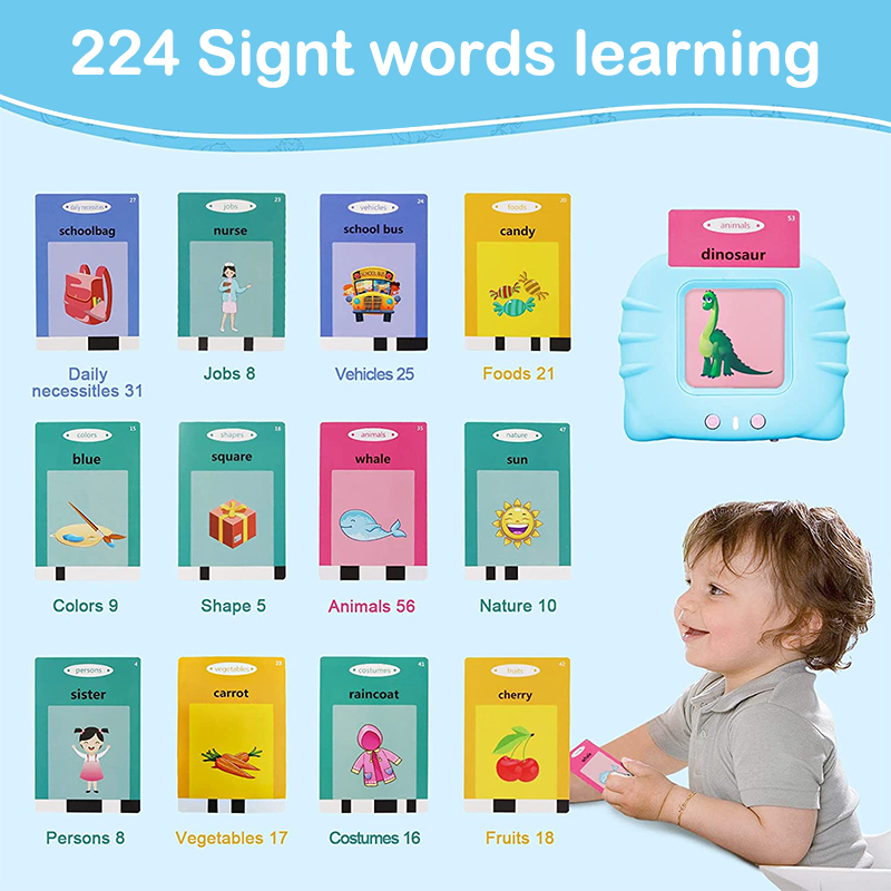 Talking Flash Cards for Toddlers 224 Sight Words Flash Cards Kids English Language Libro elettronico Kids Educational Learning Toy