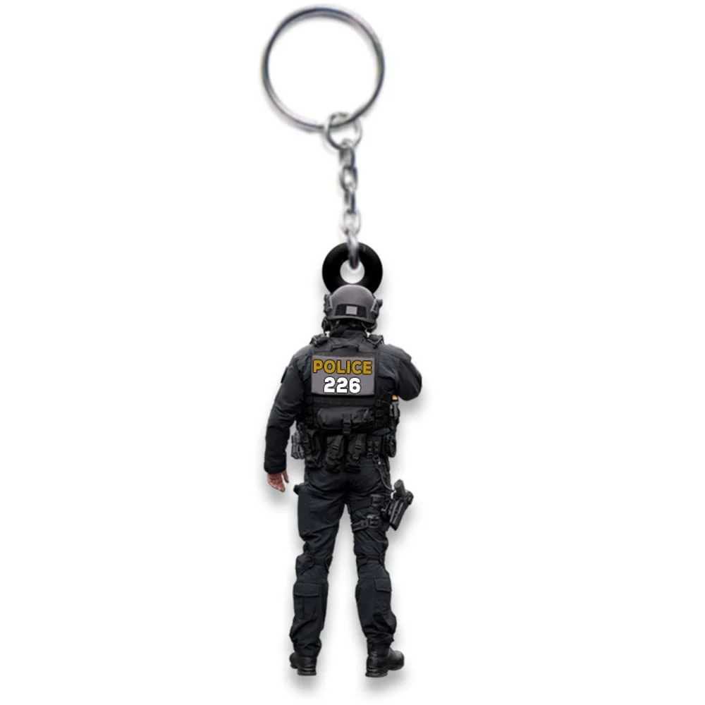 Keychains Lanyards New police uniform keychain acrylic vest keychain decoration creative mens backpack pendant keyring car keychain gift J240330